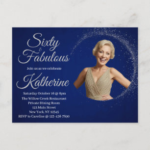 60 and Fabulous   60th Birthday Party Photo Navy Postcard