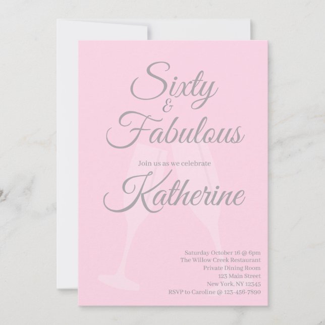 60 and Fabulous | 60th Birthday Party Pink Script Invitation (Front)