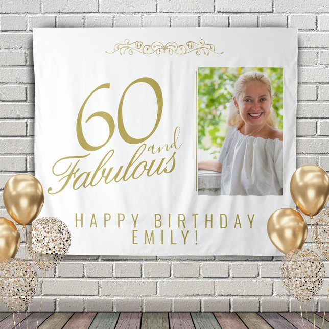 60 and Fabulous 60th Birthday Photo Backdrop Tapestry (Creator Uploaded)