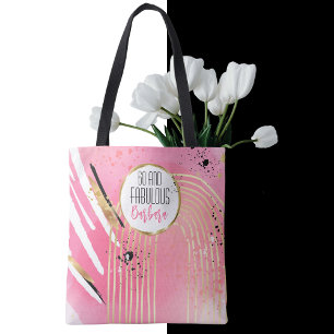 60 and Fabulous Abstract Pink Black gold Modern Tote Bag