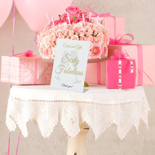 60 and Fabulous Birthday Gift Table White Gold  Pedestal Sign