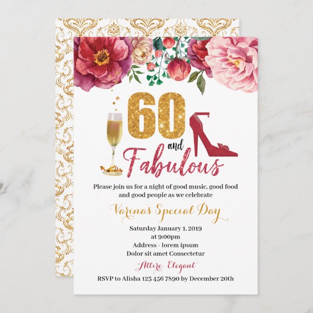 60 and Fabulous Birthday Invitation for Women (Front/Back)