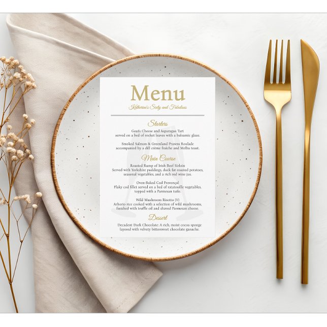 60 and Fabulous Birthday White Gold  Menu (Creator Uploaded)