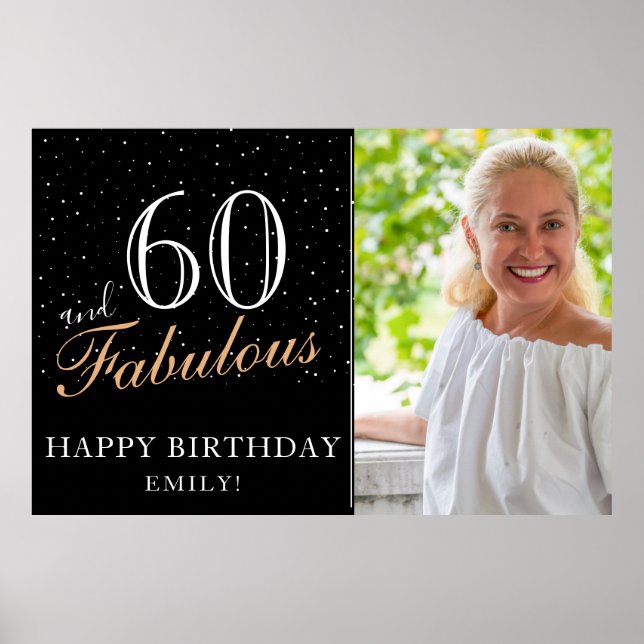 60 and Fabulous Black 60th Birthday Party Photo Poster (Front)
