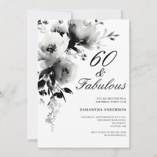 60 and Fabulous Black Floral 60th Birthday  Invitation