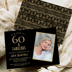 60 and Fabulous Black Gold 60th Birthday Party Invitation