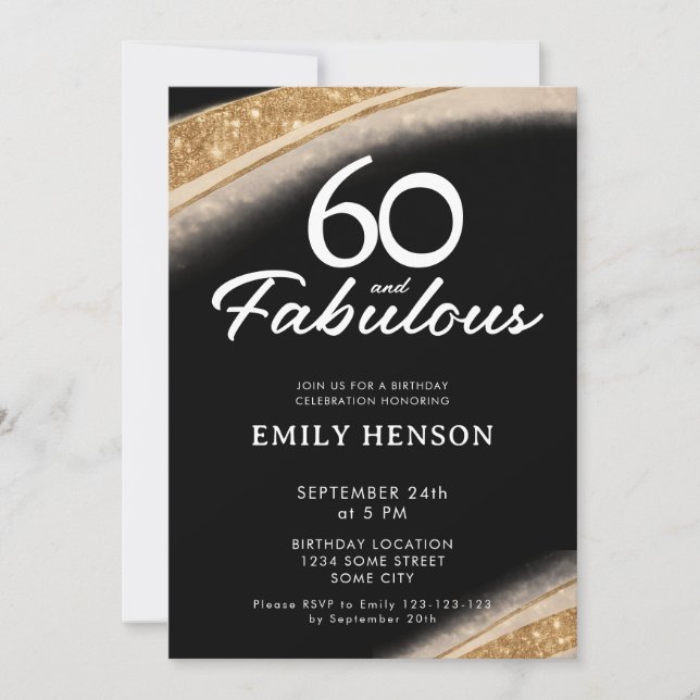 60 and Fabulous Bold Black Gold Birthday Invitation (Front)