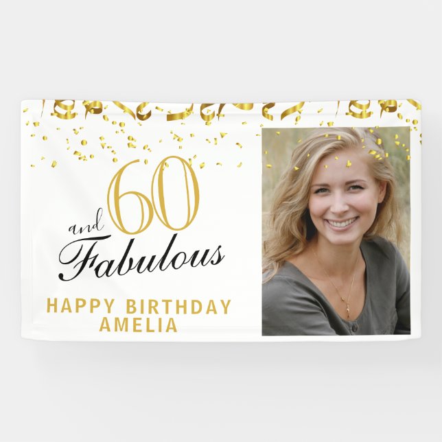 60 and Fabulous Confetti 60th Birthday Photo Banner (Horizontal)