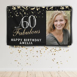 60 and Fabulous Confetti Black 60th Birthday Photo Banner<br><div class="desc">60 and Fabulous Confetti Black 60th Birthday Photo Banner. Great sign for the 60th birthday party with a custom photo, inspirational and funny quote 60 and fabulous and text in trendy script with a name. Personalise the sign with your photo, your name and the age, and make your own fun...</div>