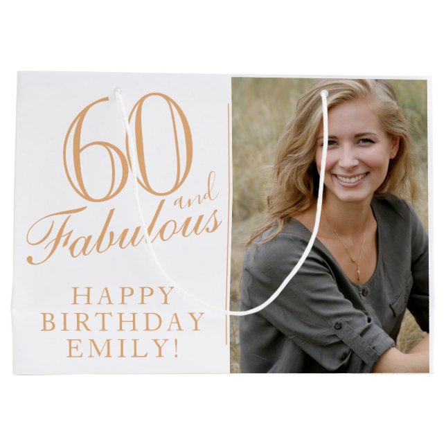 60 and Fabulous Elegant 60th Birthday Photo Large Gift Bag (Back)