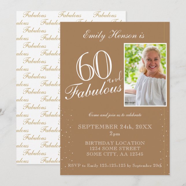 60 and Fabulous Elegant Beige Photo Birthday  Invitation (Front/Back)