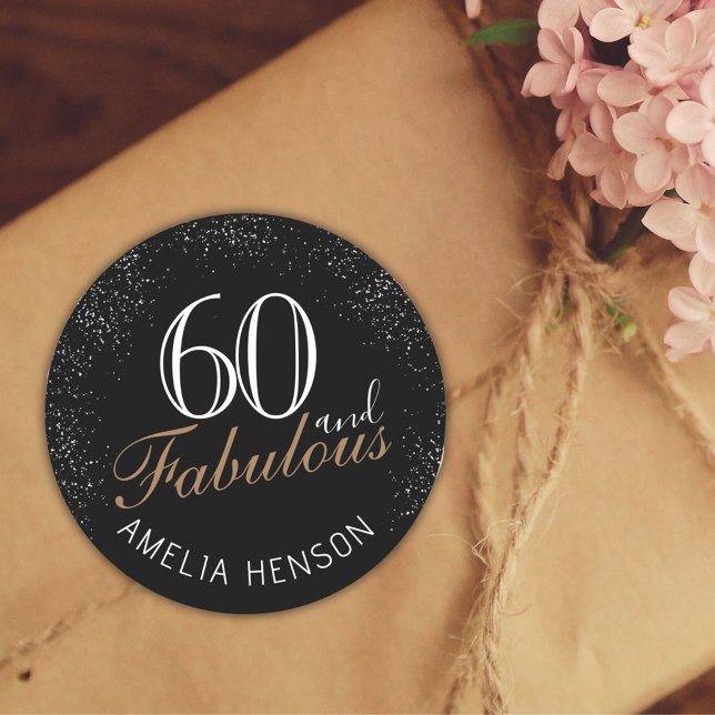 60 and Fabulous Elegant Black 60th Birthday Classic Round Sticker (Creator Uploaded)
