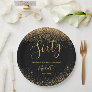 60 And Fabulous Elegant Black Gold Birthday Party Paper Plate