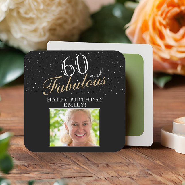 60 and Fabulous Elegant Black Photo 60th Birthday Square Sticker (Creator Uploaded)