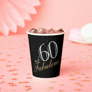 60 and Fabulous Elegant White Script Birthday Paper Cups