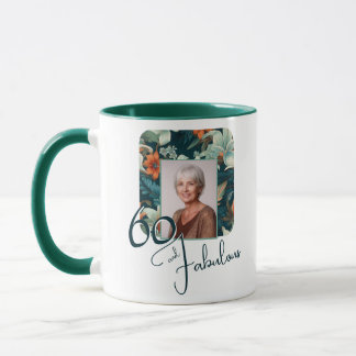 60 and Fabulous Flower Pattern Birthday Photo Mug