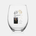 60 and Fabulous Foliage 60th Birthday Photo Stemless Wine Glass<br><div class="desc">60 and Fabulous Foliage 60th Birthday Photo Stemless Wine Glass. Text "60 and fabulous",  "Happy birthday" are in a trendy script. Add your name and photo. The glass has a beautiful gold foliage.</div>