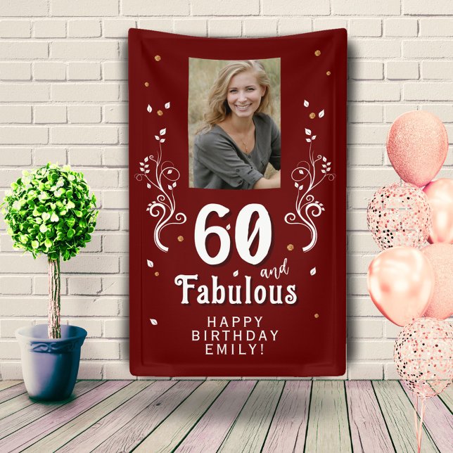 60 and Fabulous Foliage Red 60th Birthday Photo Banner (Creator Uploaded)