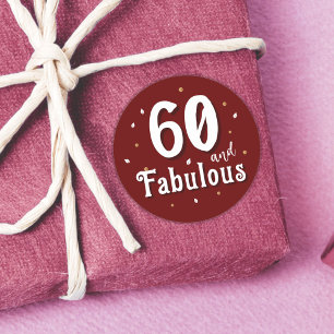 60 and Fabulous Glitter Red 60th Birthday Classic Round Sticker