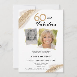 60 and Fabulous Gold 2 Photo Birthday Invitation