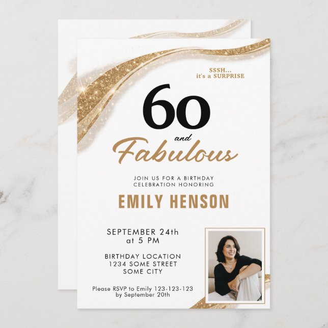 60 and Fabulous Gold 60th Birthday Invitation (Front/Back)