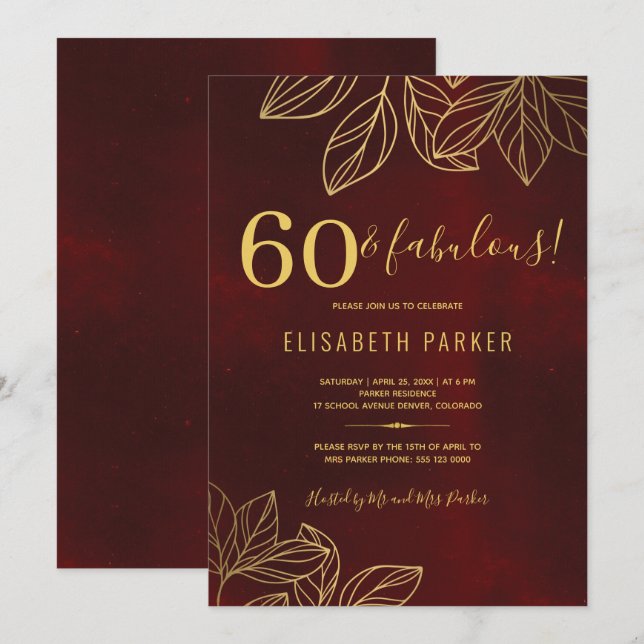 60 and fabulous gold elegant 60th birthday party invitation (Front/Back)