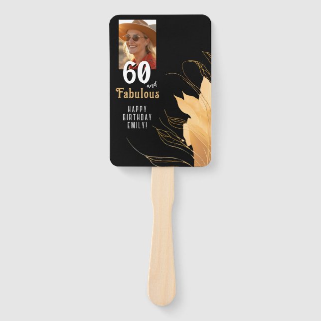60 and Fabulous Gold Foliage 60th Birthday Photo Hand Fan (Front)