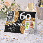 60 and Fabulous Gold Glitter 2 Photo 60th Birthday Card<br><div class="desc">60 and Fabulous Gold Glitter 2 Photo 60th Birthday Greeting Card. Add your photos - you can use an old and new photo. Add your name,  age and text inside or erase it.</div>