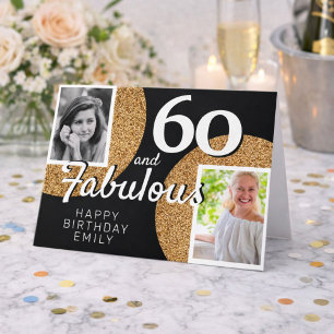 60 and Fabulous Gold Glitter 2 Photo 60th Birthday Card