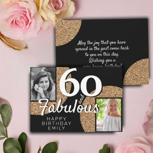60 and Fabulous Gold Glitter 2 Photo 60th Birthday Card