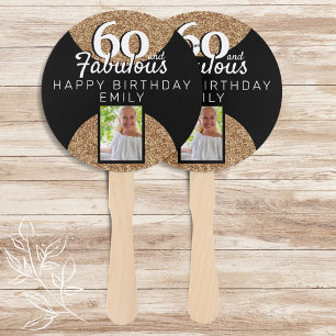 60 and Fabulous Gold Glitter 2 Photo 60th Birthday Hand Fan
