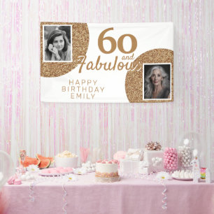 60 and Fabulous Gold Glitter 2 Photo Birthday Banner