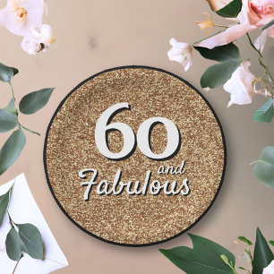 60 and Fabulous Gold Glitter 60th Birthday Paper Plate