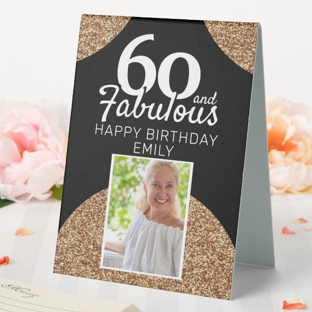 60 and Fabulous Gold Glitter Photo 60th Birthday (In SItu (Wedding))