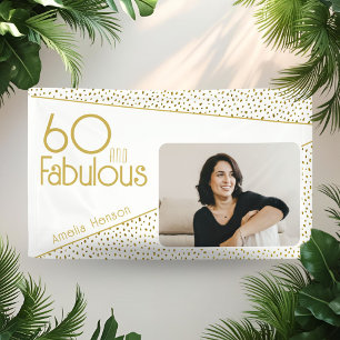 60 and Fabulous Gold Glitter Photo 60th Birthday  Banner