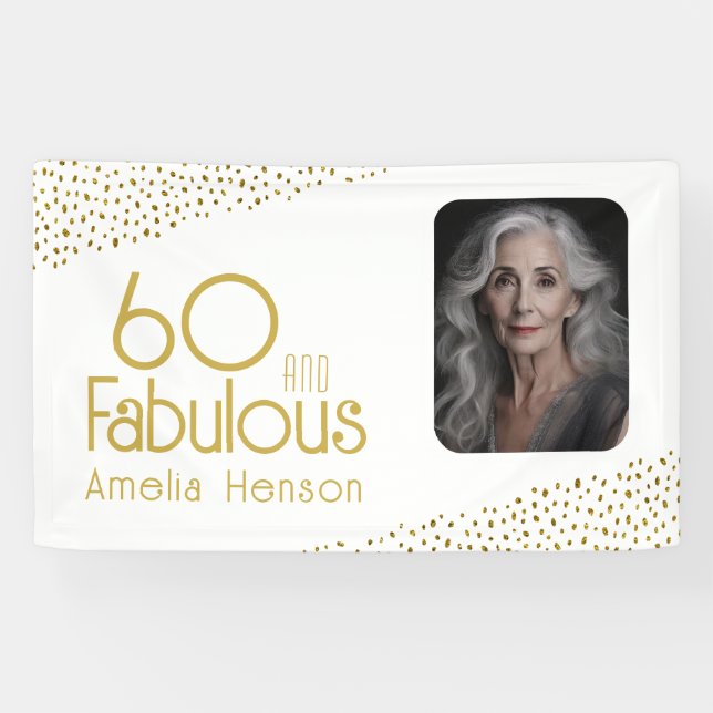 60 and Fabulous Gold Glitter Photo 60th Birthday Banner (Horizontal)