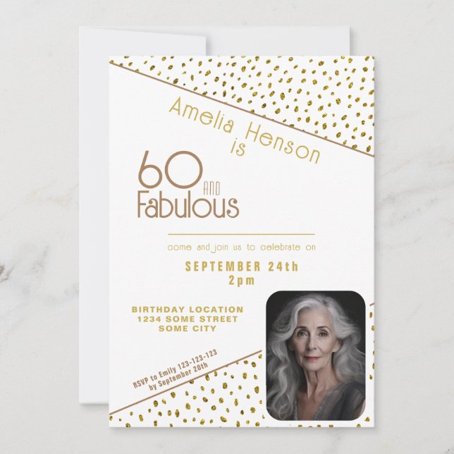 60 and Fabulous Gold Glitter Photo 60th Birthday Invitation (Front)