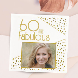 60 and Fabulous Gold Glitter Photo 60th Birthday  Napkin