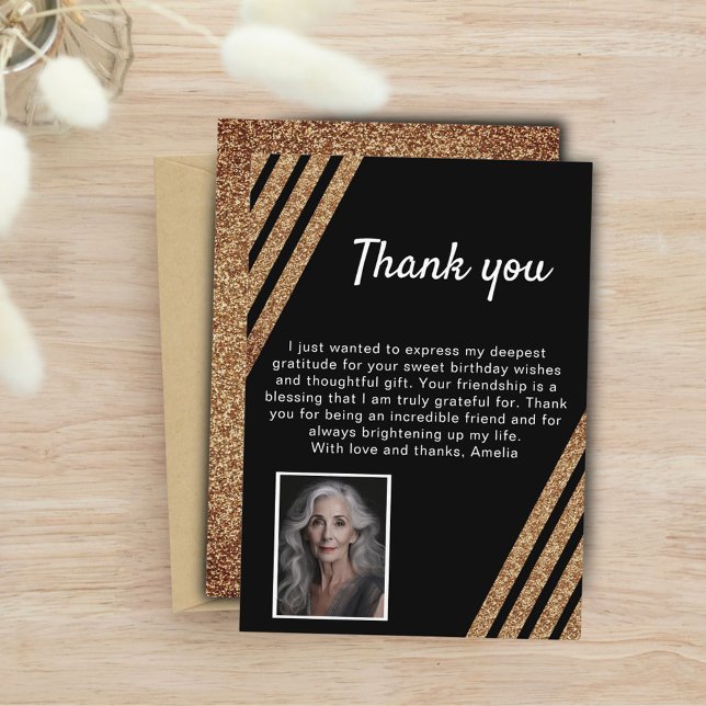 60 and Fabulous Gold Glitter Photo 60th Birthday Thank You Card (Creator Uploaded)