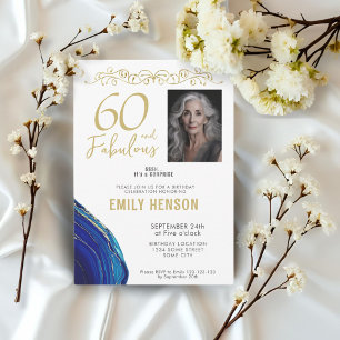 60 and Fabulous Gold Ornament 60th Birthday Photo  Invitation