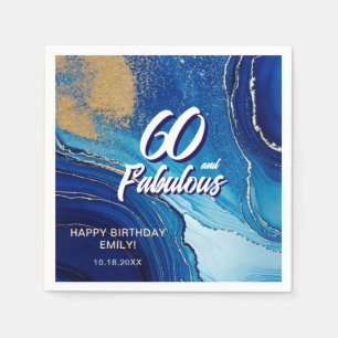 60 and Fabulous Marble Glitter Birthday Napkin