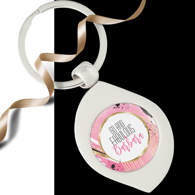 60 and Fabulous Modern Pink Black Abstract Chic Key Ring (Creator Uploaded)
