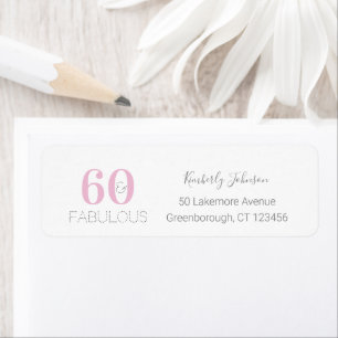 60 and Fabulous Modern Pink Grey Birthday Return Address Label