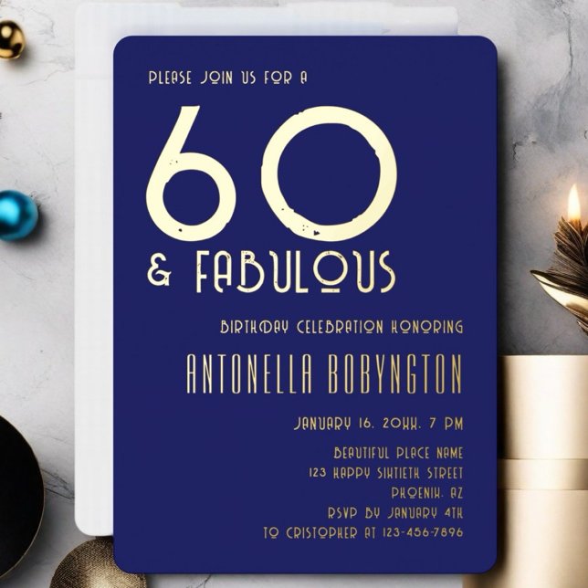 60 and fabulous navy blue gold retro typography  (Creator Uploaded)
