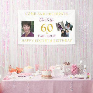 60 and Fabulous Photo Collage 60th Birthday Banner