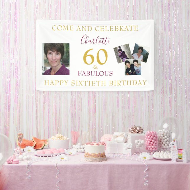 60 and Fabulous Photo Collage 60th Birthday Banner (Party)