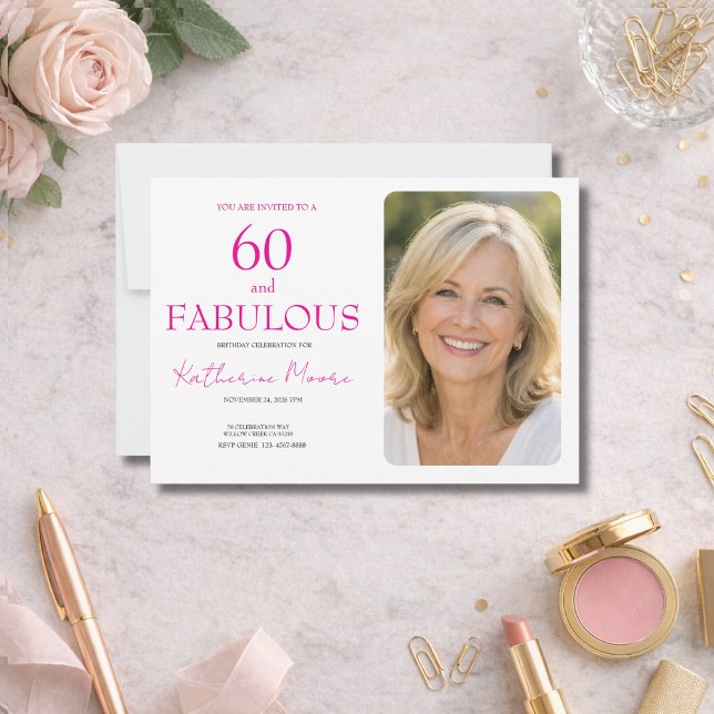 60 and Fabulous  Photo Pink 50th Birthday Party Invitation (Creator Uploaded)
