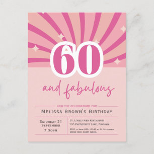 60 and fabulous Pink 60th Birthday Invitation Postcard