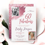 60 and Fabulous Pink Glitter 2 Photo 60th Birthday Invitation<br><div class="desc">60 and Fabulous Pink Glitter 2 Photo Surprise 60th Birthday Invitation. Throw a stunning surprise celebration with this “60 and Fabulous” pink glitter birthday invitation. Featuring a sparkly faux-glitter brush stroke, and space for two personal photos, this elegant design is perfect for honouring a fabulous woman’s milestone birthday. Fully customisable...</div>