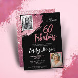 60 and Fabulous Pink Glitter 2 Photo 60th Birthday Invitation<br><div class="desc">60 and Fabulous Pink Glitter 2 Photo Surprise 60th Birthday Invitation. Throw a stunning surprise celebration with this “60 and Fabulous” pink glitter birthday invitation. Featuring a sparkly faux-glitter brush stroke, and space for two personal photos, this elegant design is perfect for honouring a fabulous woman’s milestone birthday. Fully customisable...</div>